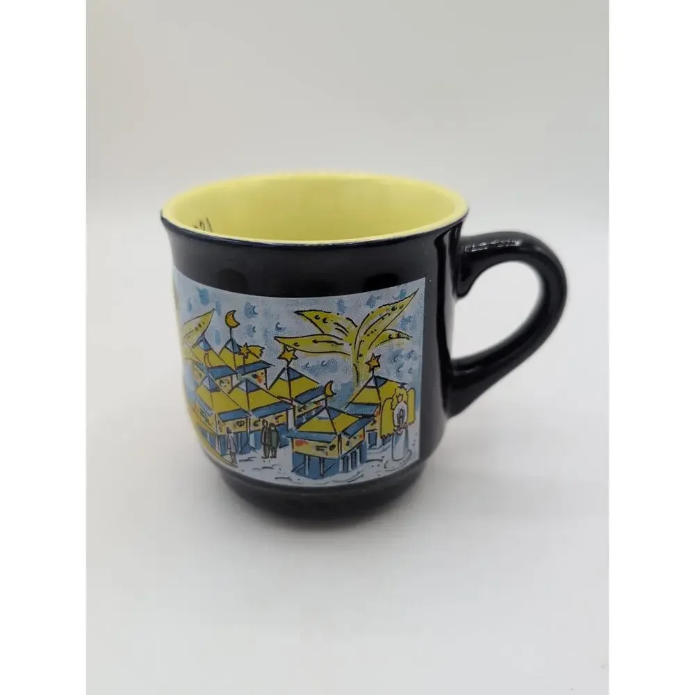 Small German Mug Cup Wiesbadener Sternschnuppenmarkt Christmas Theme Blue Yellow